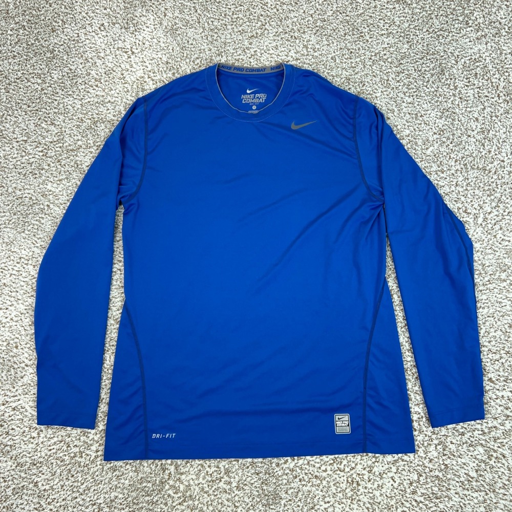 Nike Shirt Mens Large Blue Pro Combat Dri FIT Fitted Compression Training Top
